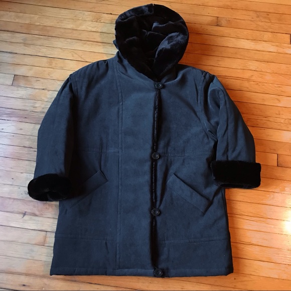 suede winter coat with faux fur trim - Picture 2 of 8